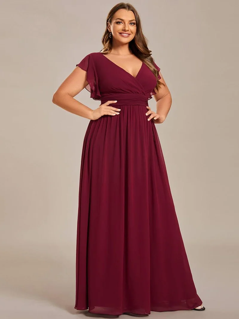 pretty LILYANA|Robe de demoiselle d'honneur en mousseline de soie à manches plissées grande taille