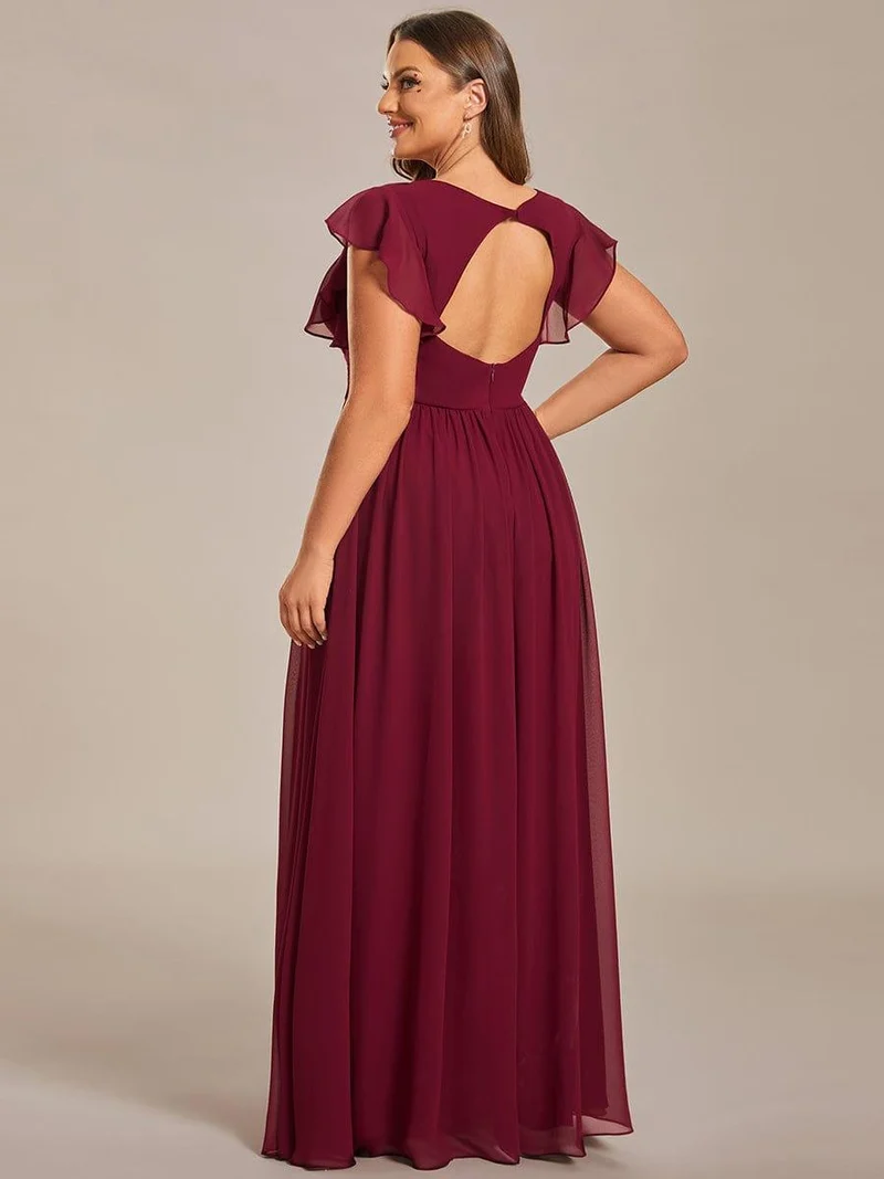 pretty LILYANA|Robe de demoiselle d'honneur en mousseline de soie à manches plissées grande taille
