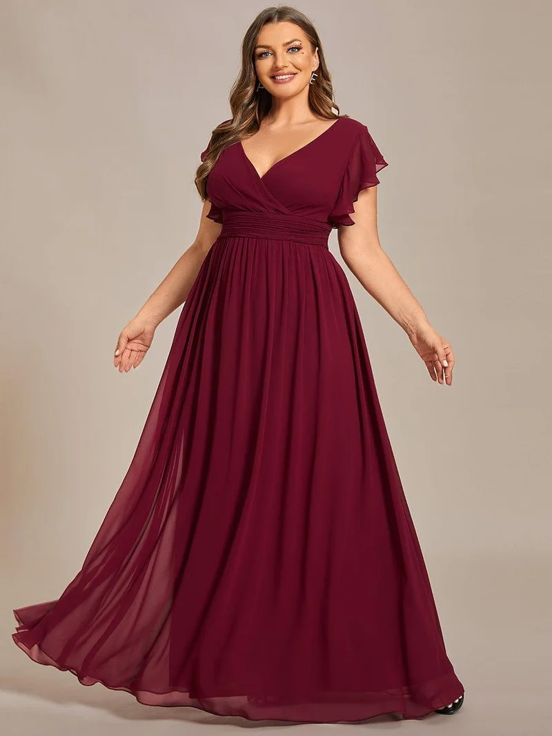 pretty LILYANA|Robe de demoiselle d'honneur en mousseline de soie à manches plissées grande taille