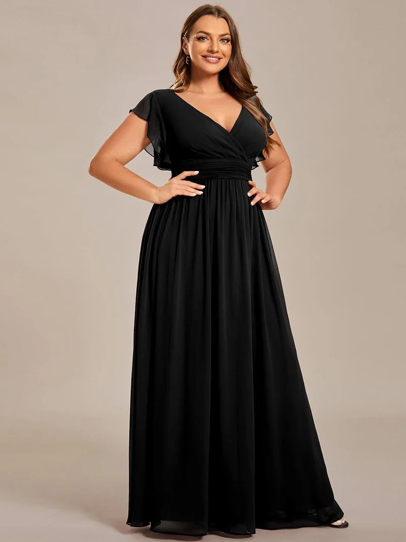 pretty LILYANA|Robe de demoiselle d'honneur en mousseline de soie à manches plissées grande taille