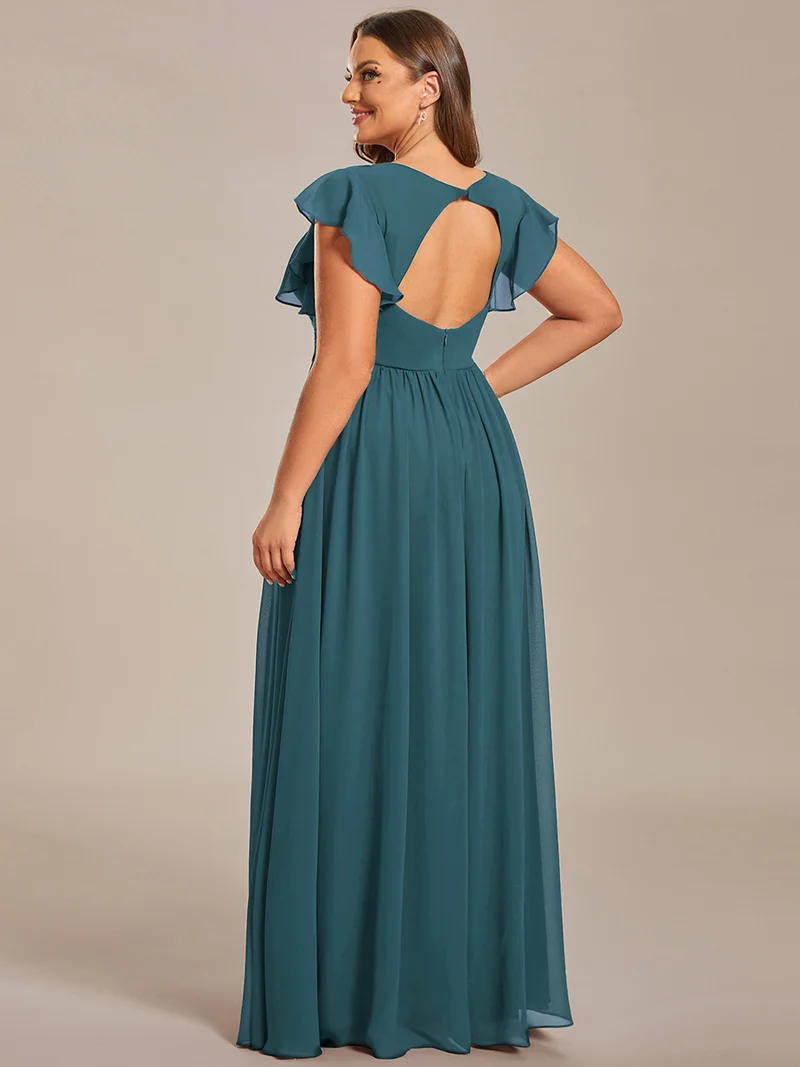 pretty LILYANA|Robe de demoiselle d'honneur en mousseline de soie à manches plissées grande taille