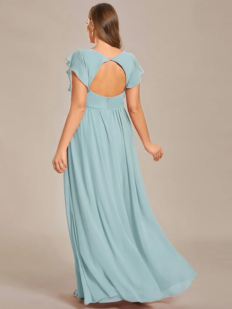 pretty LILYANA|Robe de demoiselle d'honneur en mousseline de soie à manches plissées grande taille