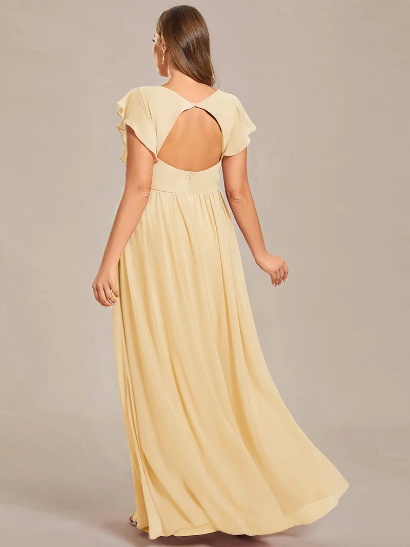 pretty LILYANA|Robe de demoiselle d'honneur en mousseline de soie à manches plissées grande taille