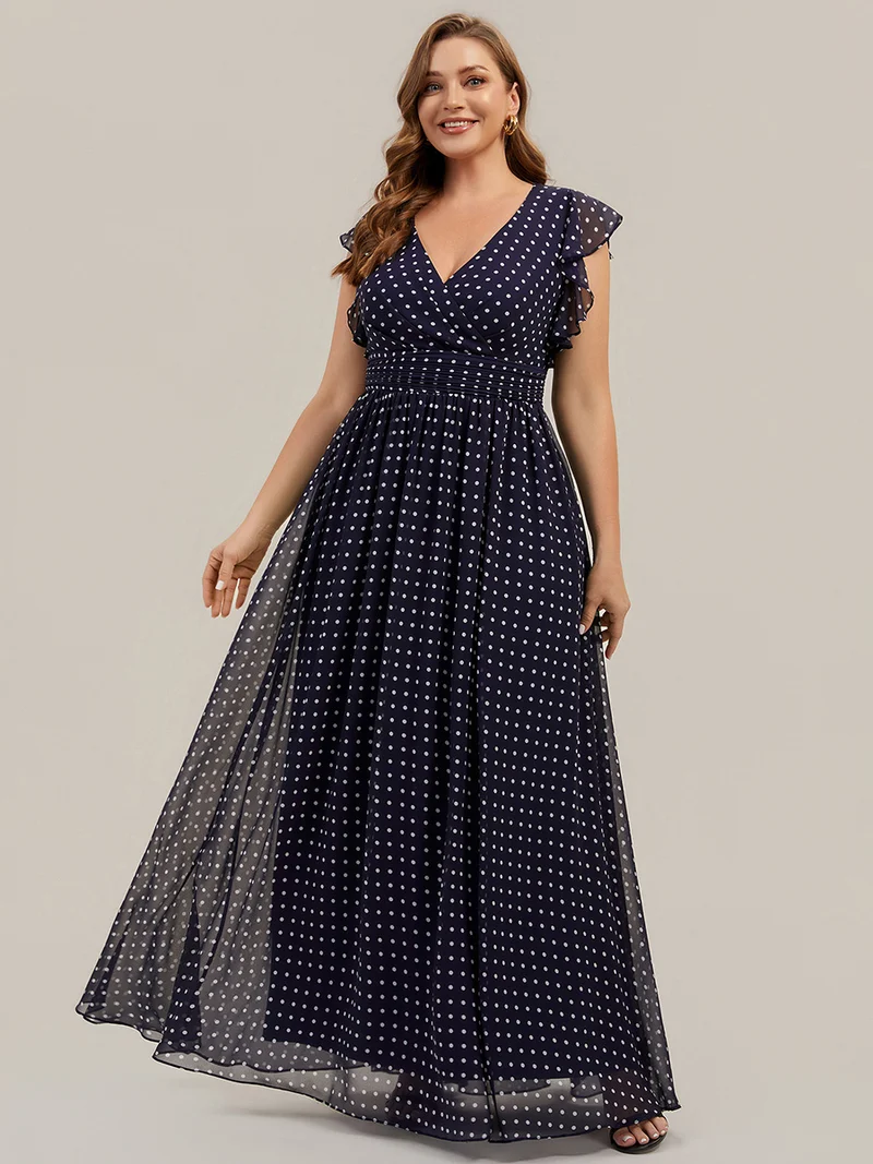 pretty LILYANA|Robe de demoiselle d'honneur en mousseline de soie à manches plissées grande taille
