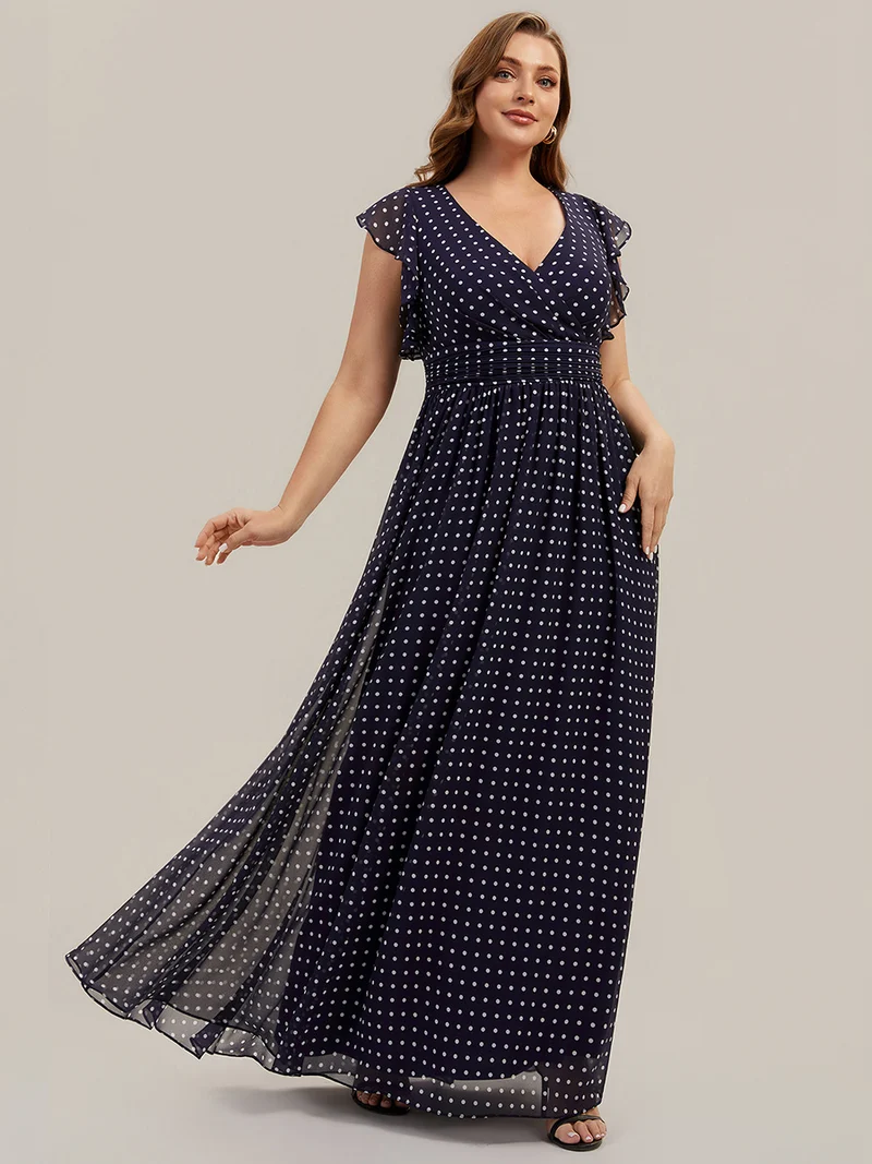 pretty LILYANA|Robe de demoiselle d'honneur en mousseline de soie à manches plissées grande taille