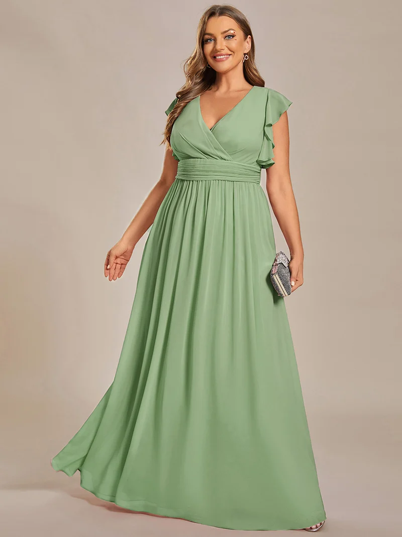 pretty LILYANA|Robe de demoiselle d'honneur en mousseline de soie à manches plissées grande taille