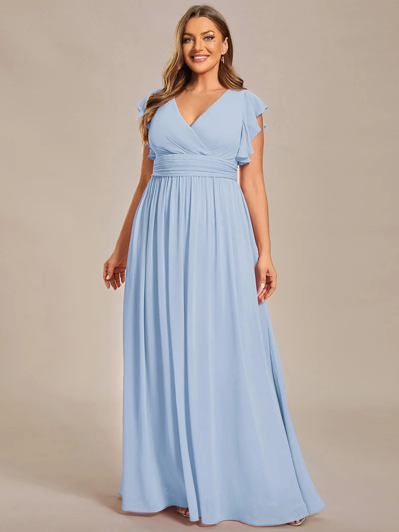 pretty LILYANA|Robe de demoiselle d'honneur en mousseline de soie à manches plissées grande taille