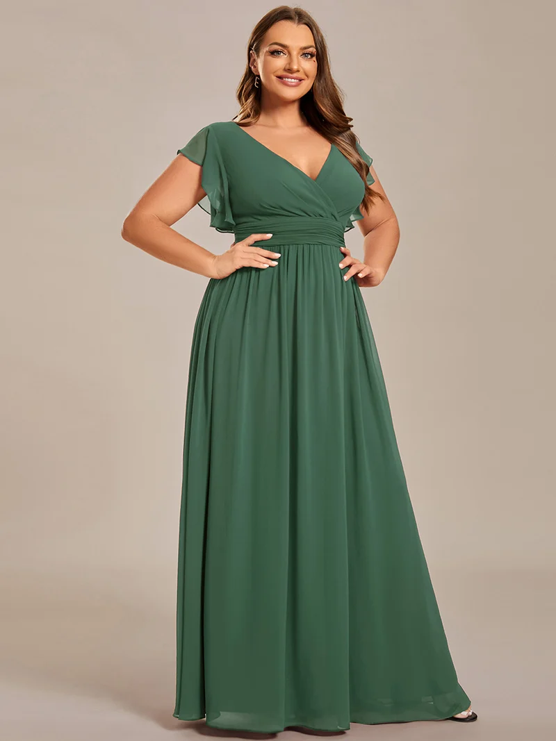 pretty LILYANA|Robe de demoiselle d'honneur en mousseline de soie à manches plissées grande taille