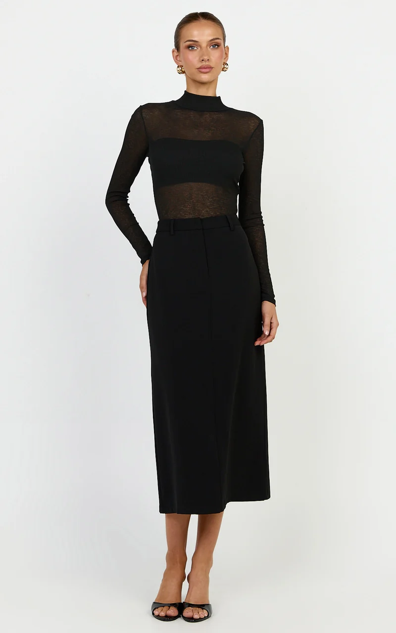 Willa Bodysuit - High Neck Sheer Bodysuit in Black