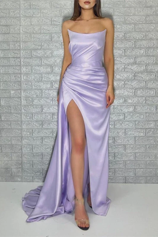 Robe de bal sirène lavande élégante sans manches et bustier avec fente haute