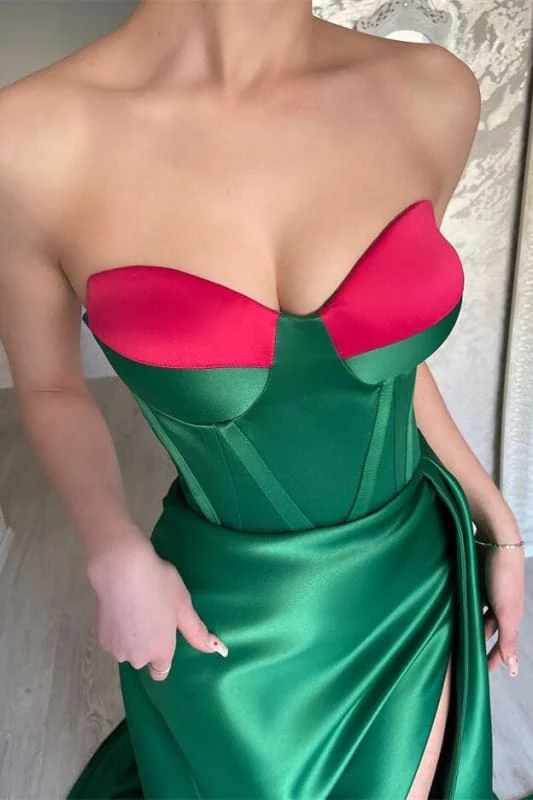 Robe de bal sirène verte élégante sans manches avec décolleté en cœur et fente haute