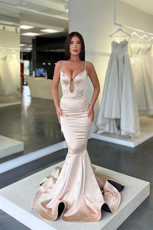 Robe de bal sirène élégante sans manches à bretelles spaghetti pour occasions spéciales