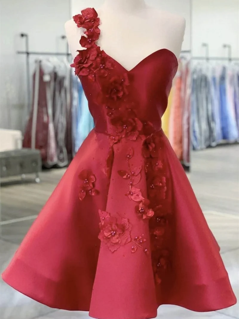 Robe de bal bordeaux à fleurs, asymétrique, dos nu, robe de soirée formelle rouge vin