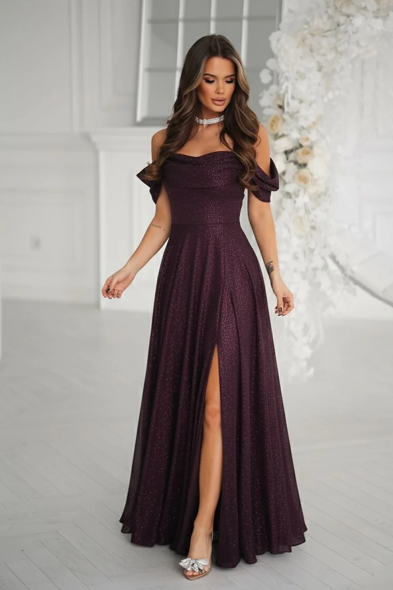 Robe pour invitée au mariage violette longue scintillante