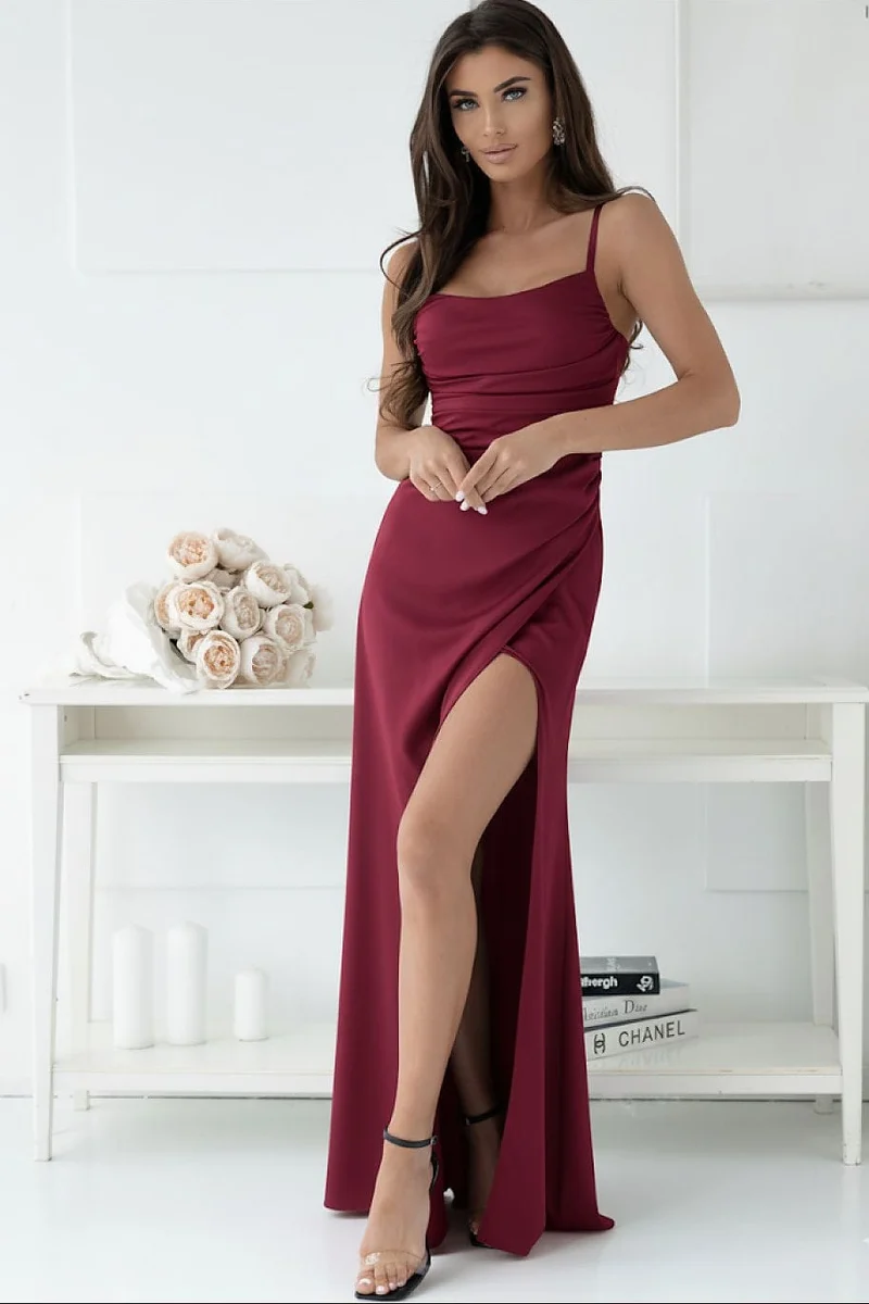 Robe invitée au mariage longue fendue bordeaux