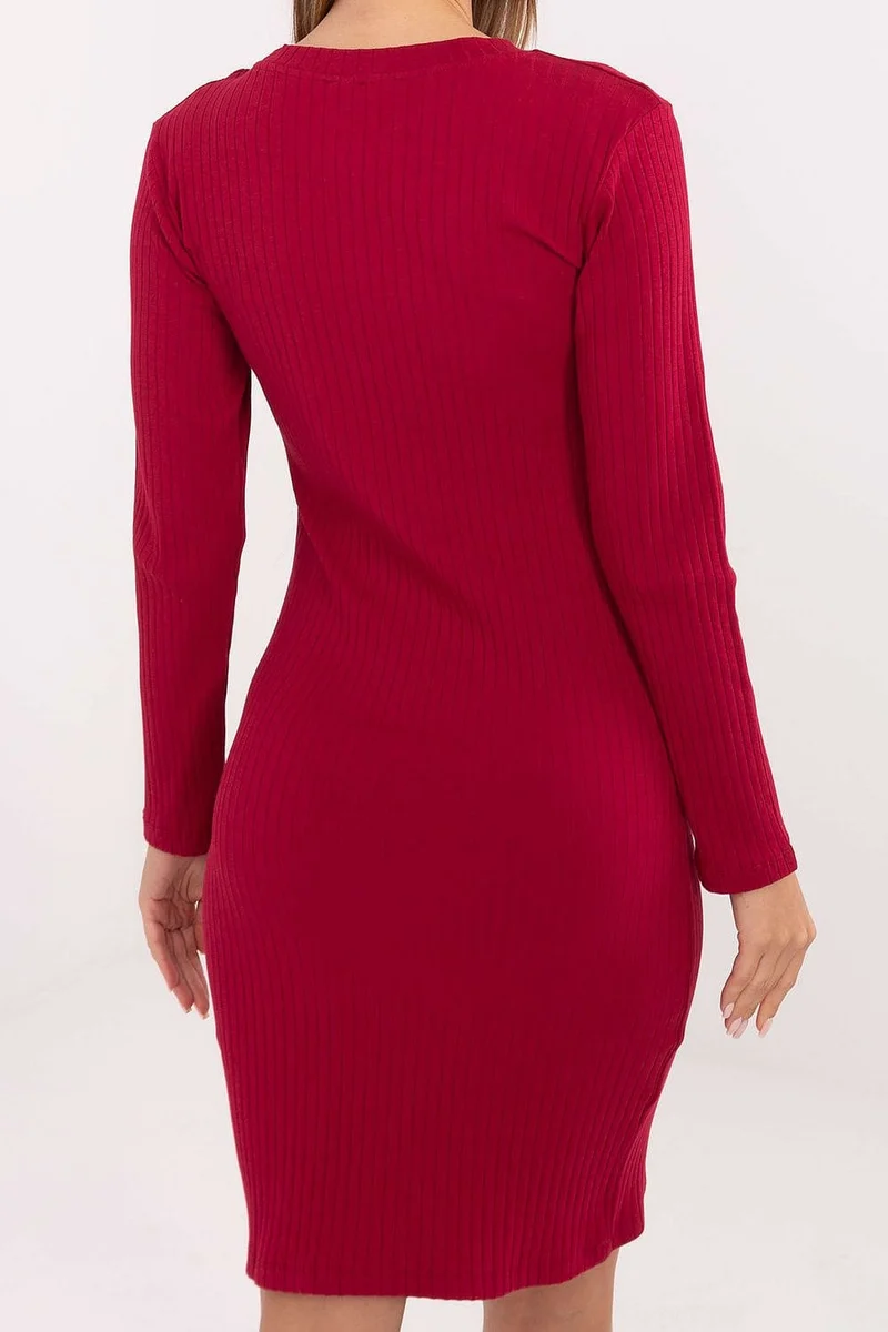 Robe casual moulante rouge manches longues en maille