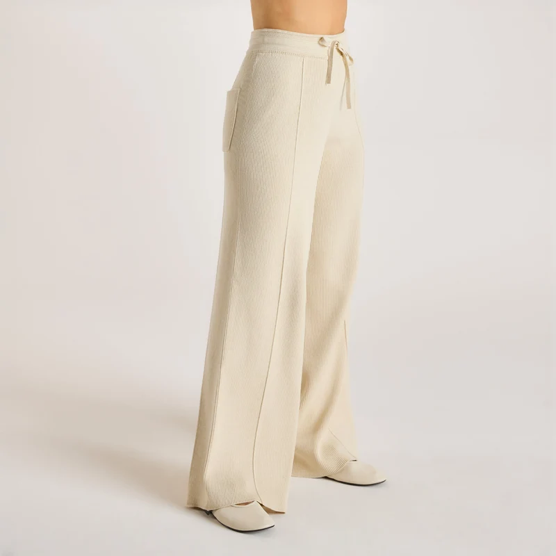 Pantalon Large en Tricot - Crème