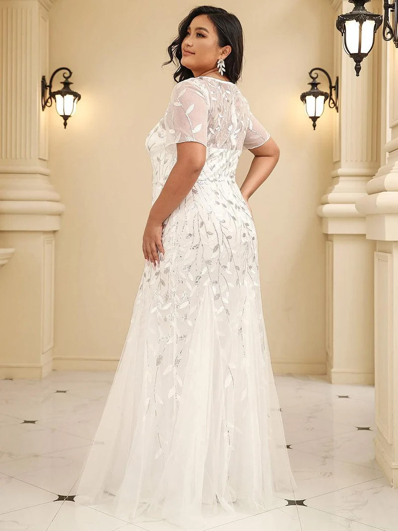 Robes demoiselle d'honneur Sirène en Tulle à Imprimé Floral et Paillettes