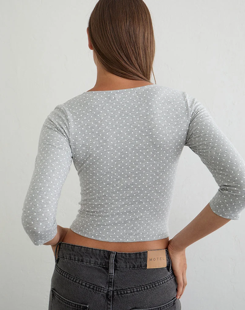 Haut à manches trois-quarts Netacy, gris chiné à micro-pois blancs