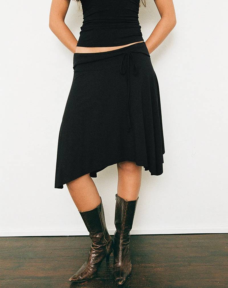 Jupe midi « Nestapa » à nouer à la taille, couleur noire