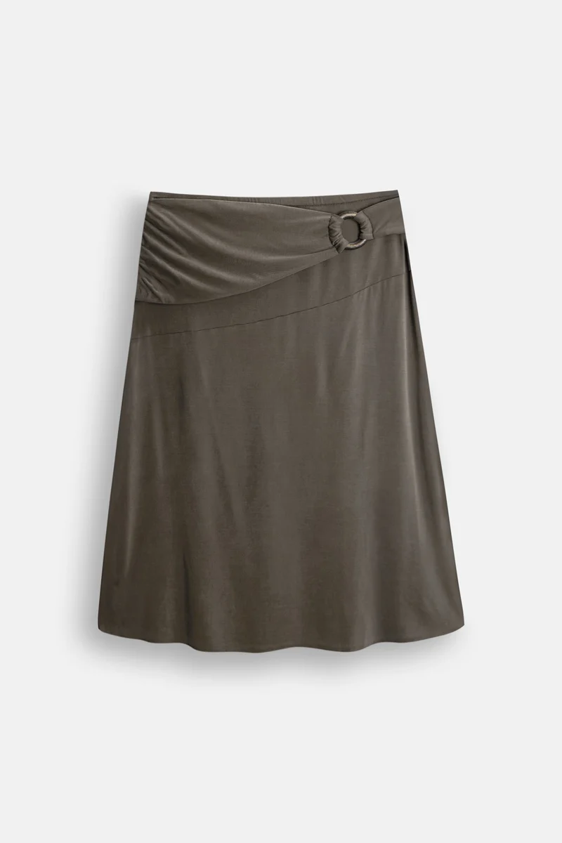 Jupe mi-longue Yusra en cupro, marron foncé