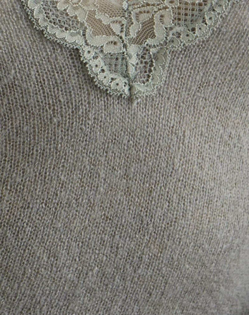 Haut à manches longues Semra en maille transparente, gris sauge