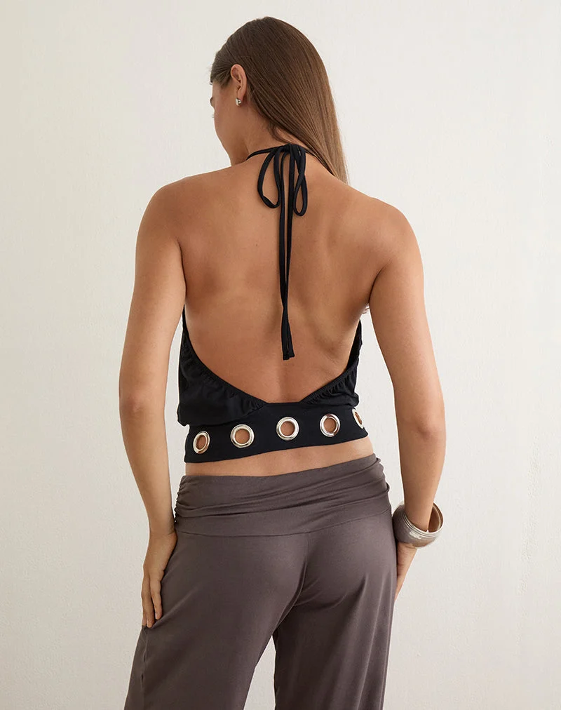 Halter Dolga à ourlet ajouré, noir