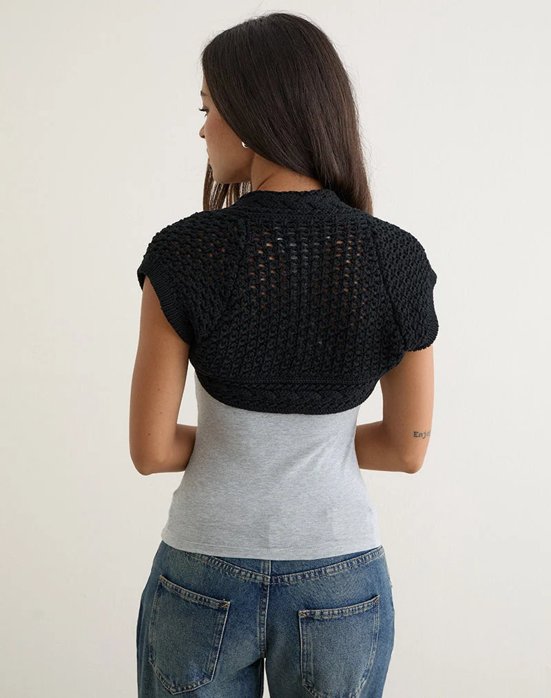 Boléro à manches courtes Lopika en maille noire