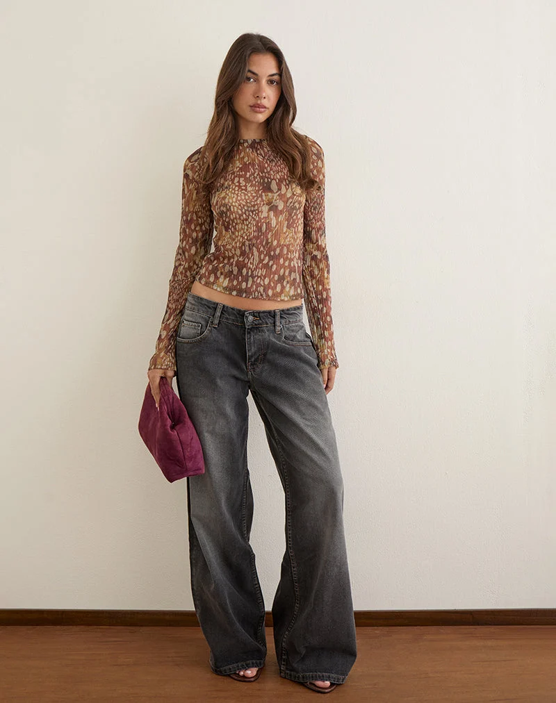 Haut Saezuru, plissé chatoyant, motif dalmatien, couleur « Shadow Honey Brown »