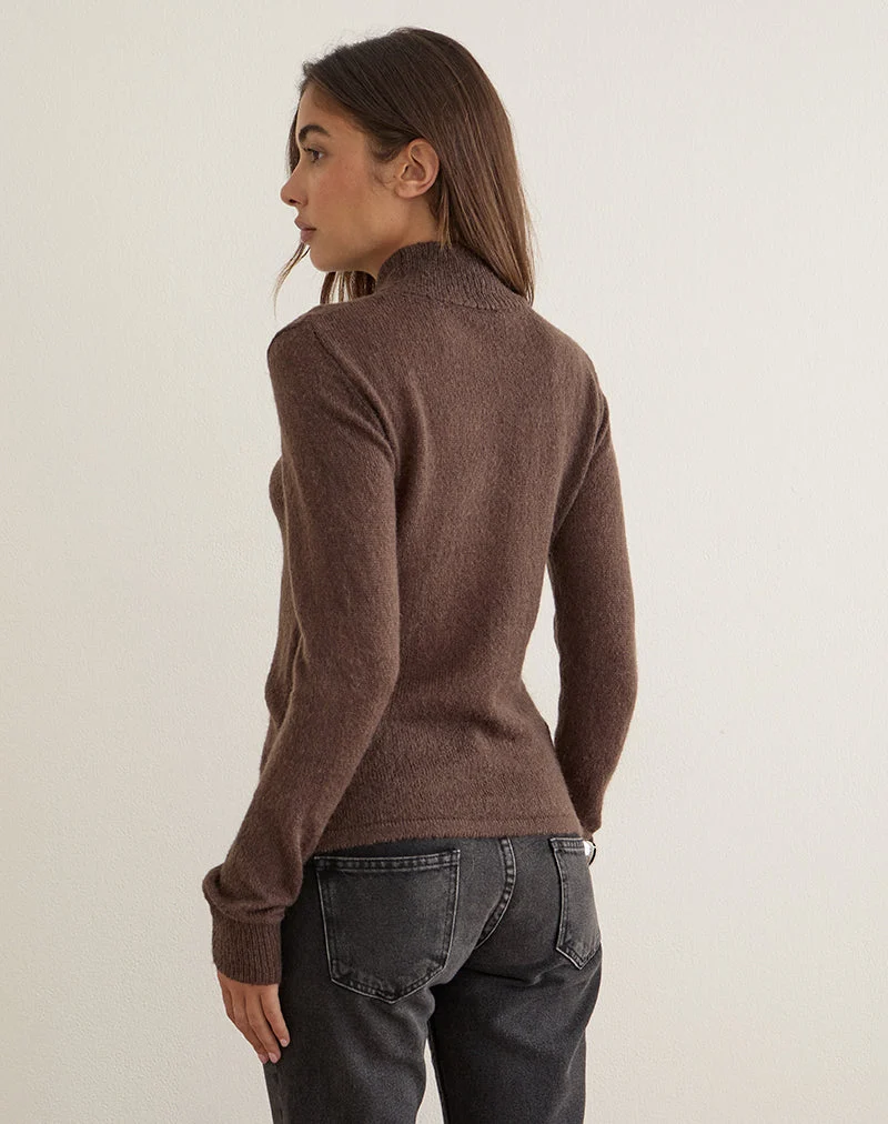 Haut à manches longues Soha en maille transparente, couleur chocolat noir