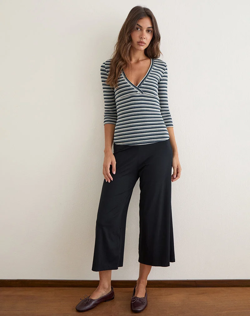Haut Silea en jersey rayé bleu marine et gris