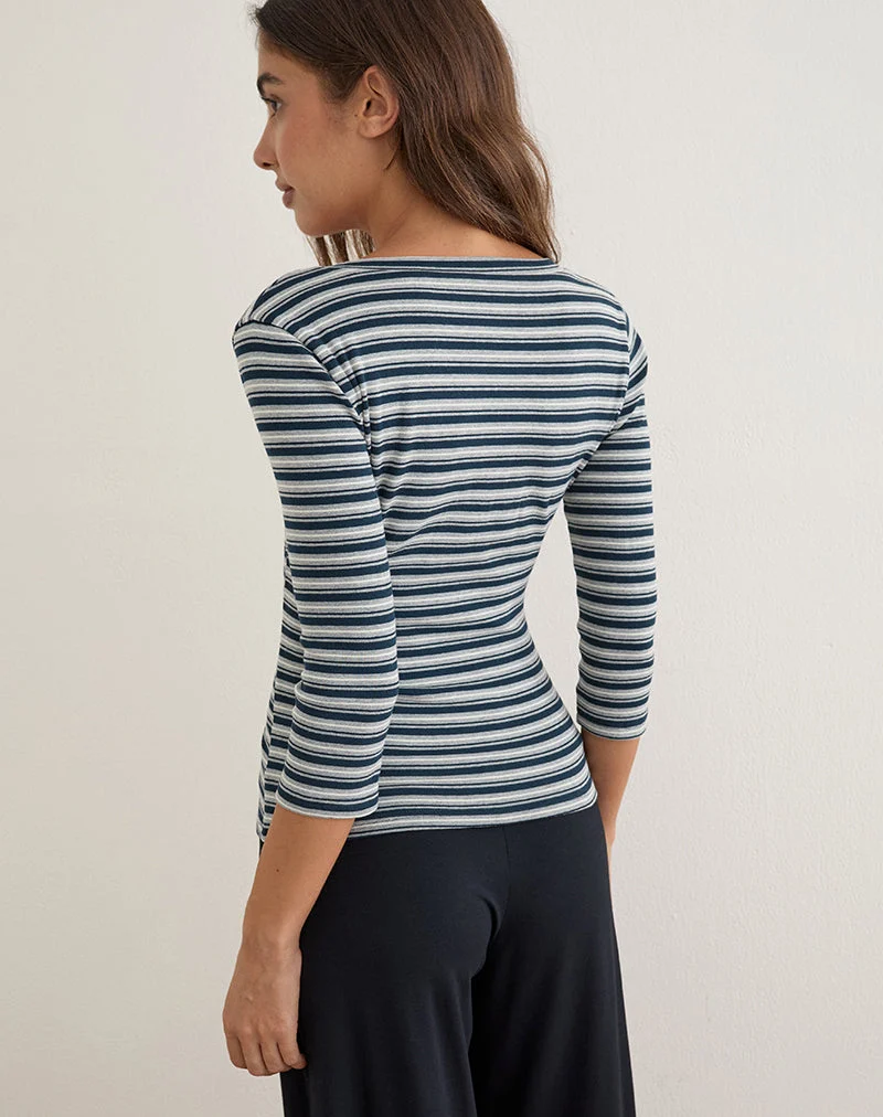 Haut Silea en jersey rayé bleu marine et gris