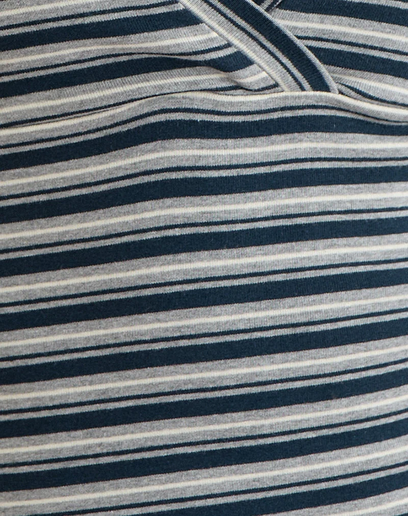 Haut Silea en jersey rayé bleu marine et gris