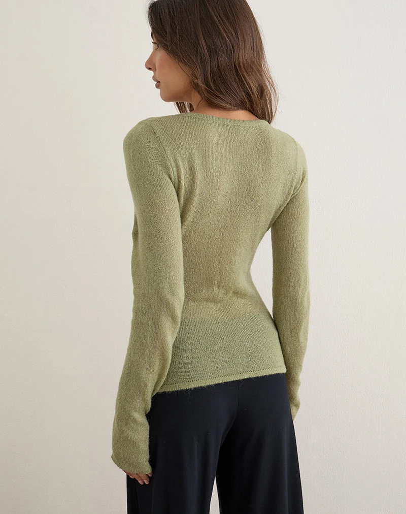 Haut à manches longues Elanur en maille transparente, vert sauge