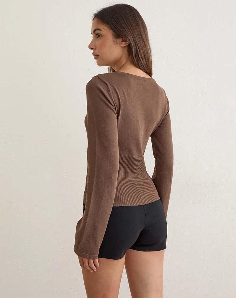 Haut en maille Rayana avec découpe en forme de trou de serrure, couleur marron