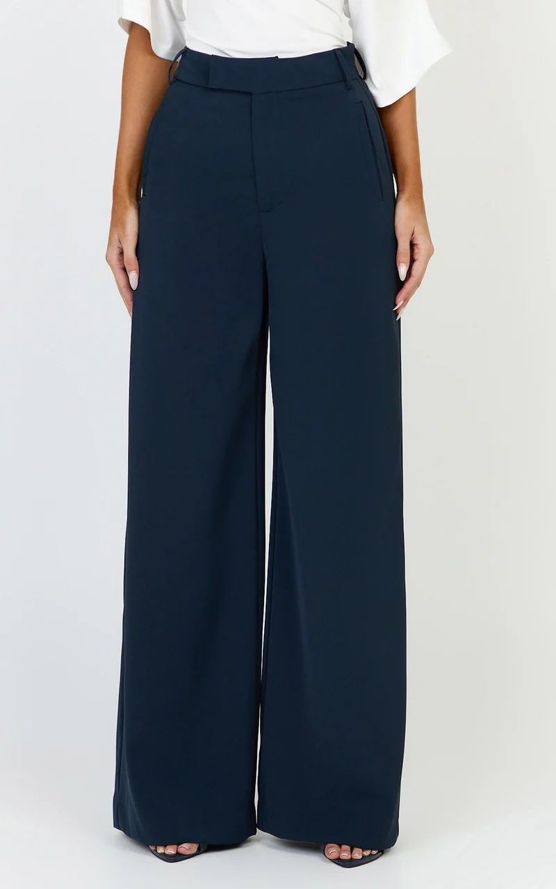 Selena Pants - High Waisted Wide Leg Tailored Pants in Navy
