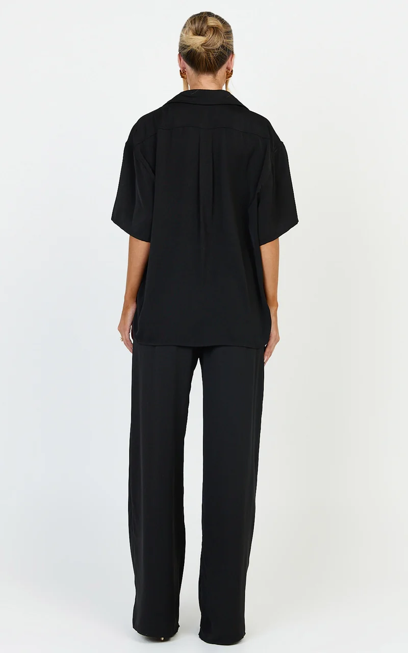Robyn Pants - High Elastic Waist Relaxed Straight Leg Pants in Black