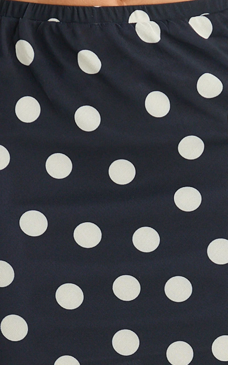 Ella Midi Skirt - Sheer Layered Skirt in Navy Polka Dot