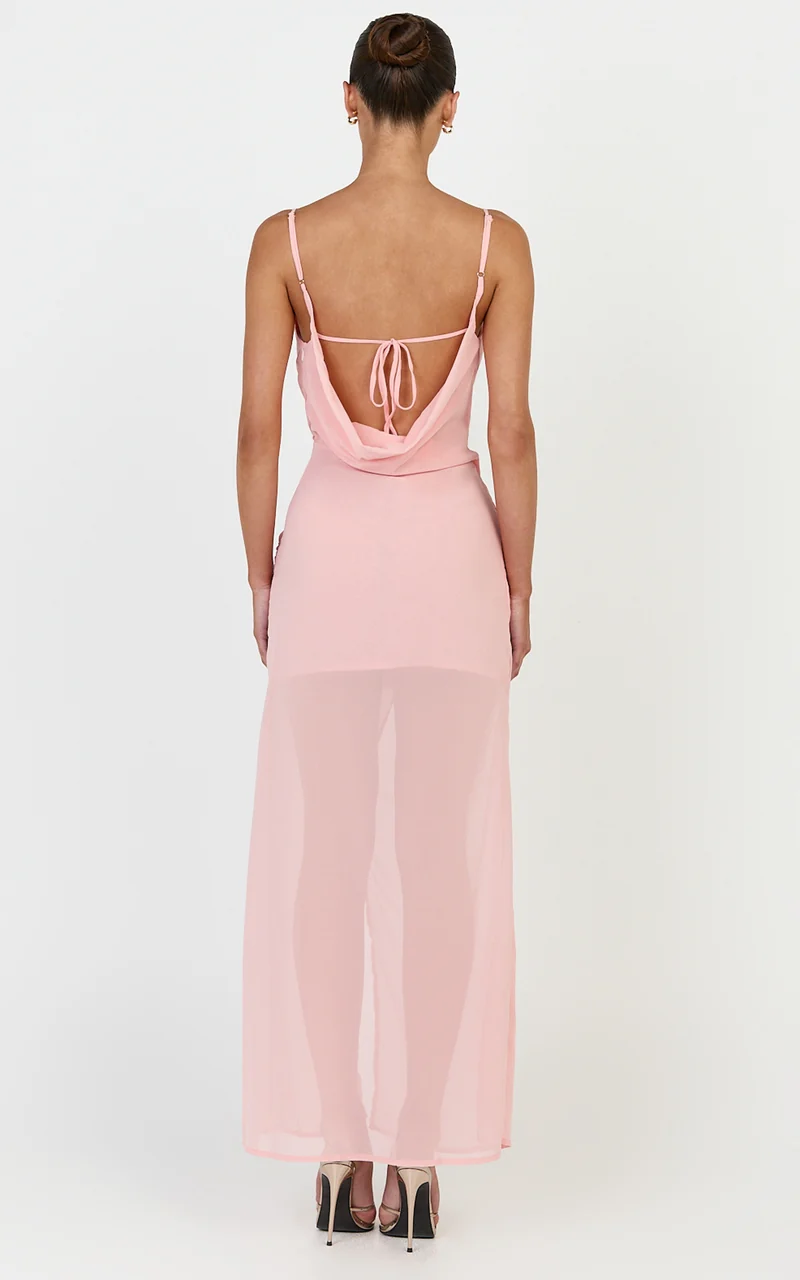 Hillary Maxi Dress - Draped V Neck Low Back Dress in Rose