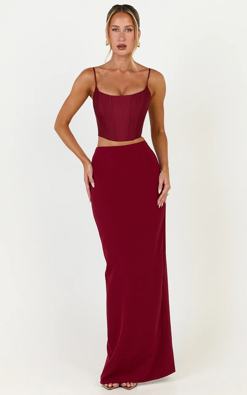 Marais Top - Lace Up Back Corset Top in Wine