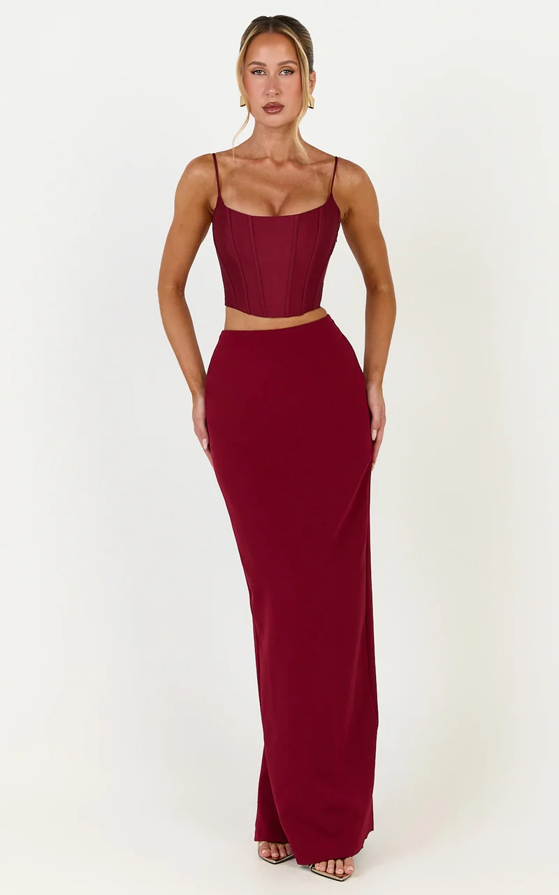 Marais Maxi Skirt - Column Skirt in Wine