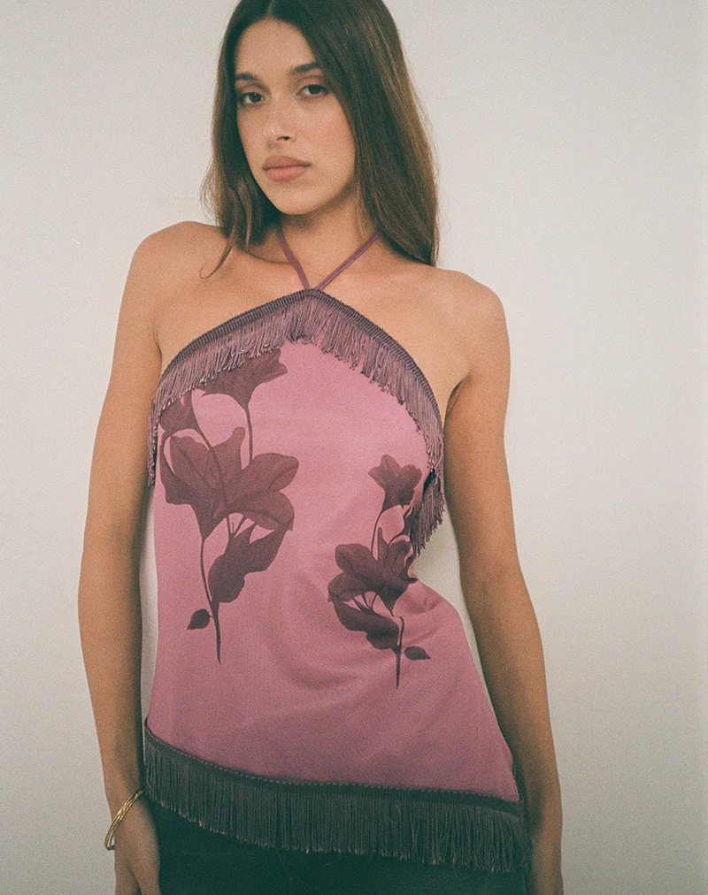 Howard Fringe Top in Tonal Flower Mauve