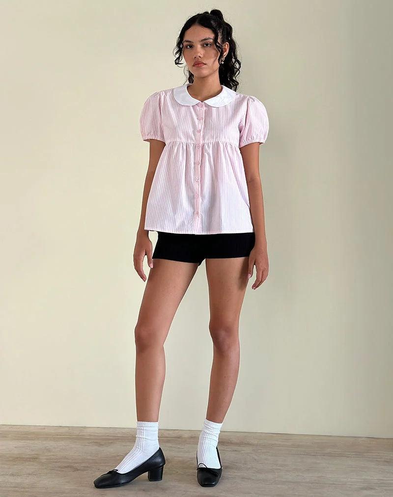 Top Immy à petites rayures verticales rose bonbon