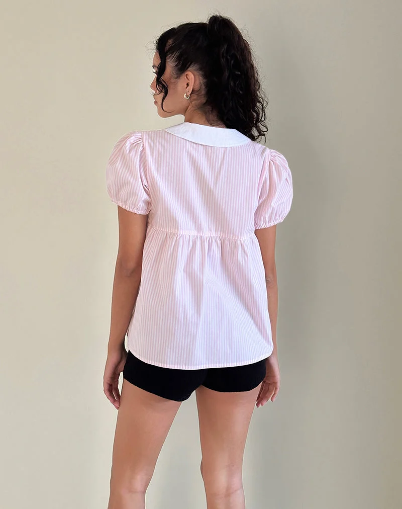 Top Immy à petites rayures verticales rose bonbon