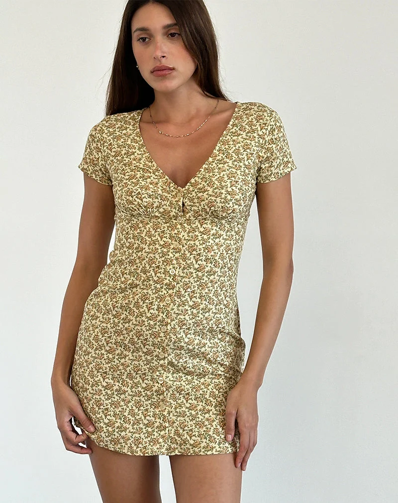 Omoni Dress in Washed Ditsy Yellow (Robe Omoni en jaune délavé)