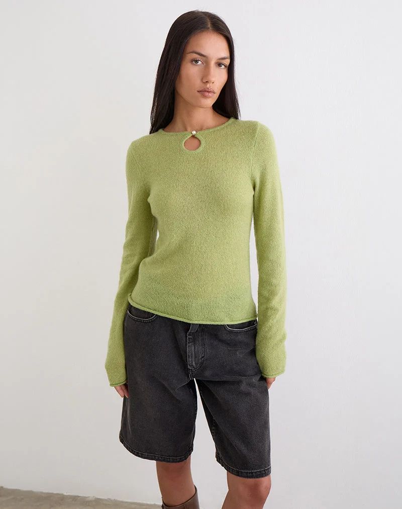 Haut à manches longues Jenya en maille couleur sauge