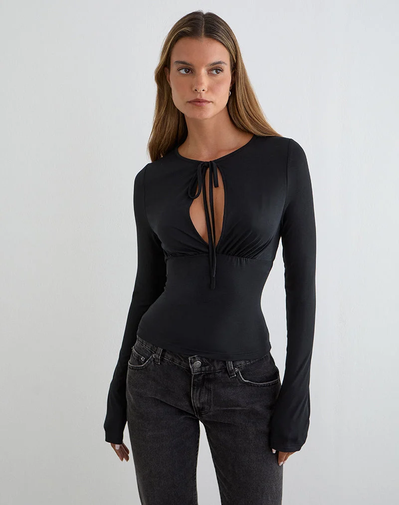 Haut à manches longues Yubin Keyhole en cupro noir
