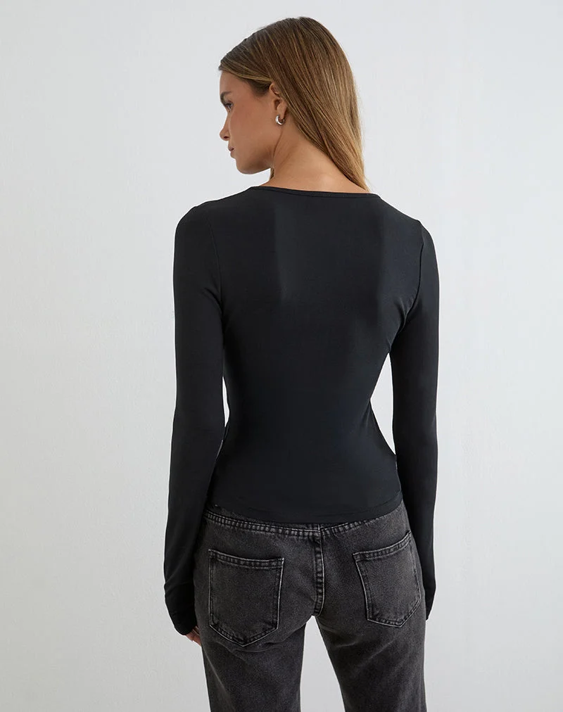 Haut à manches longues Yubin Keyhole en cupro noir