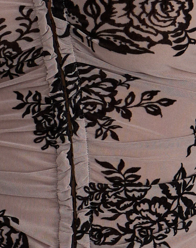 Haut Jumah gris taupe avec motif floral floqué audacieux