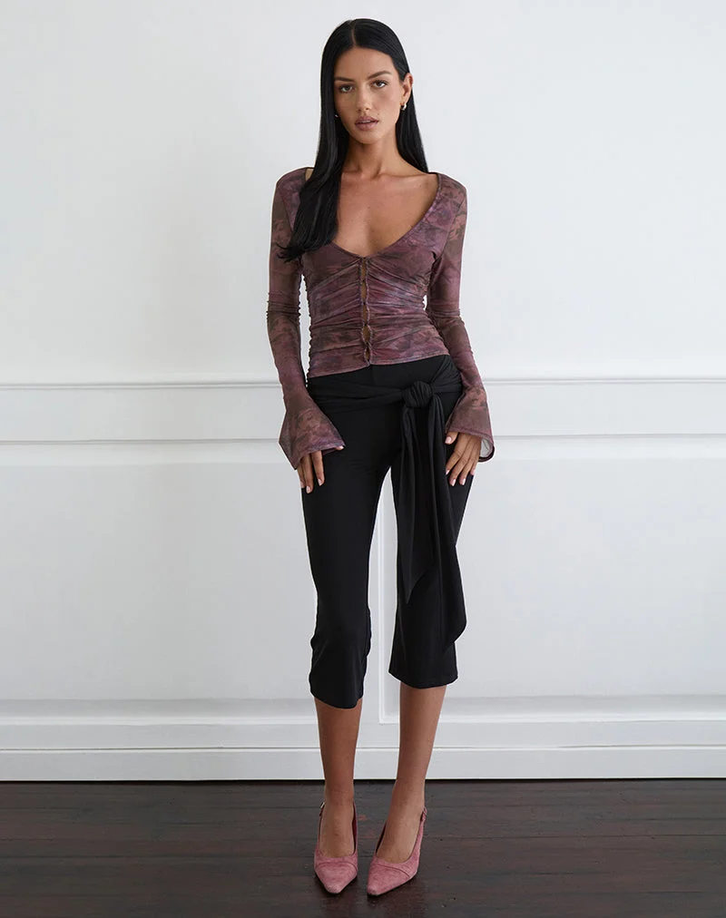 Haut à manches longues Aifee en maille à motif floral flou bordeaux